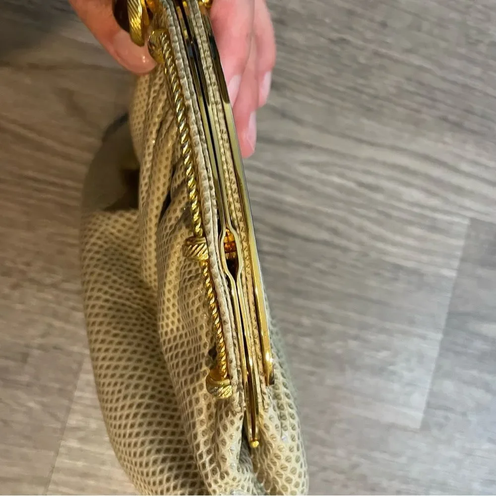 FINESSE LA MODEL Tan Snakeskin Embossed Leather Gold Hardware Clutch